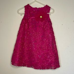 Girls Pink Sequined Floral Formal Dress